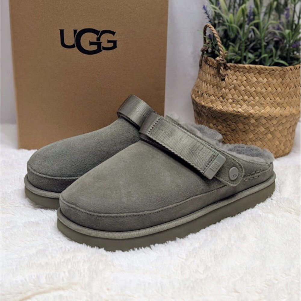 UGG Moss Green Goldenstar Cozy Plush Lined Suede Clogs Women's Size 8.5 NIB